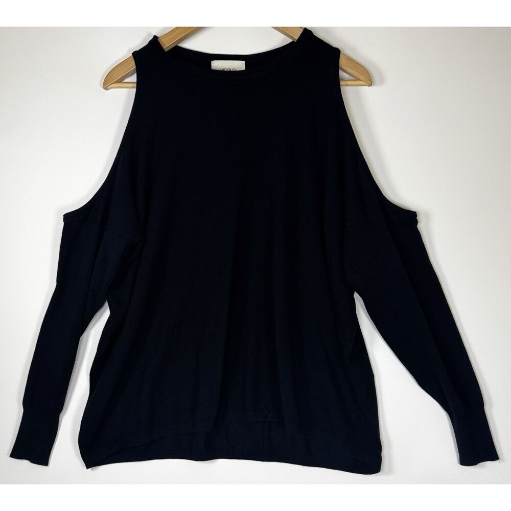 Vicolo Sweater Womens Medium Black Cold Shoulder Soft Knit Italy Minimalist Chic